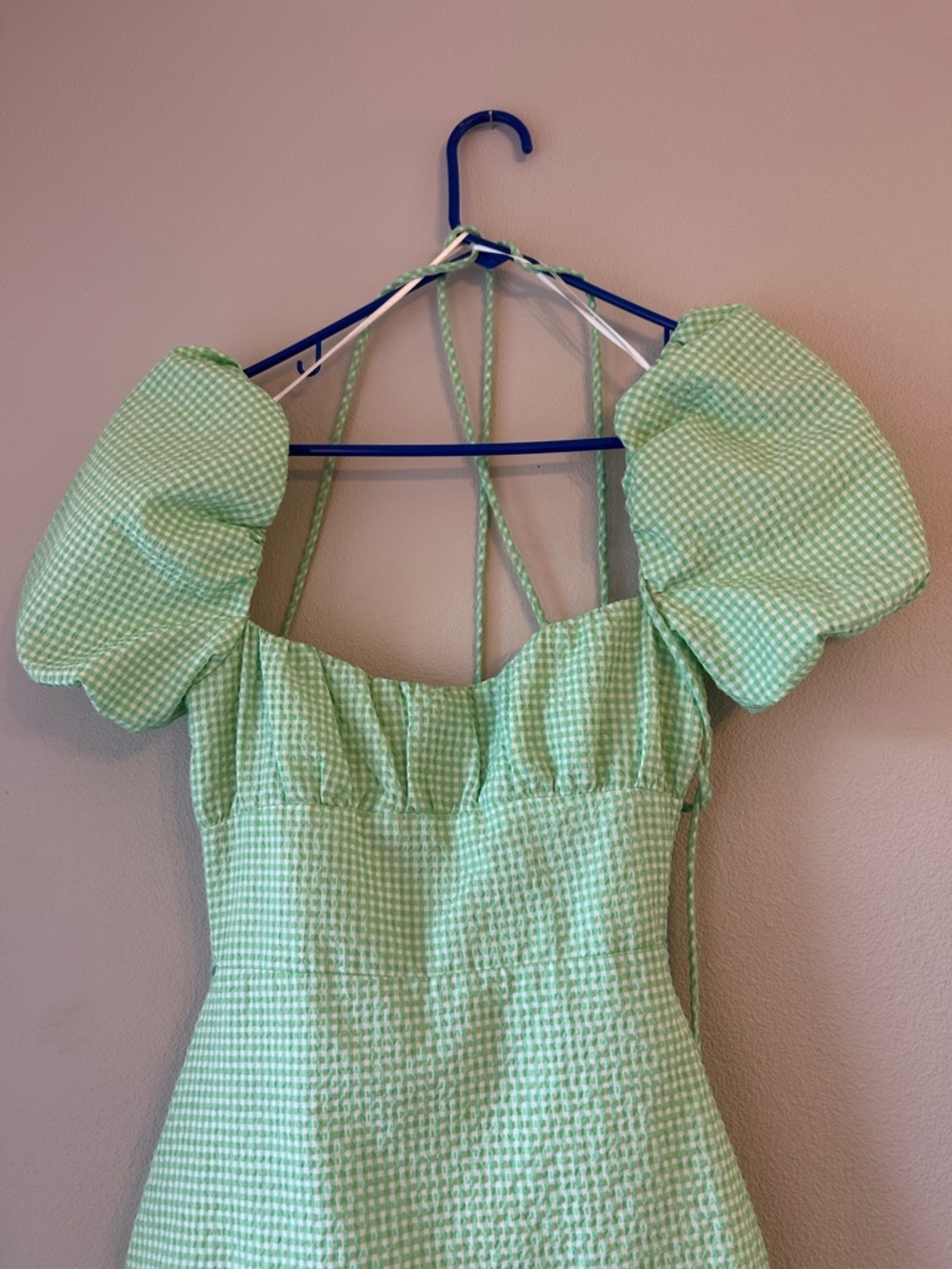 Zara Pastel Green Gingham Puff-Sleeve Mini Dress - Picture 5 of 12